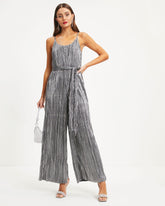 Beyond Infinity Metallic Plisse Jumpsuit - Gunmetal